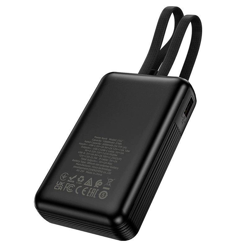 Zunanji baterijski paket HOCO J162, 10000mAh, 22.5W, QC + PD, 1 x Lightning - 1 x USB-A - 2 x USB-C, Črn