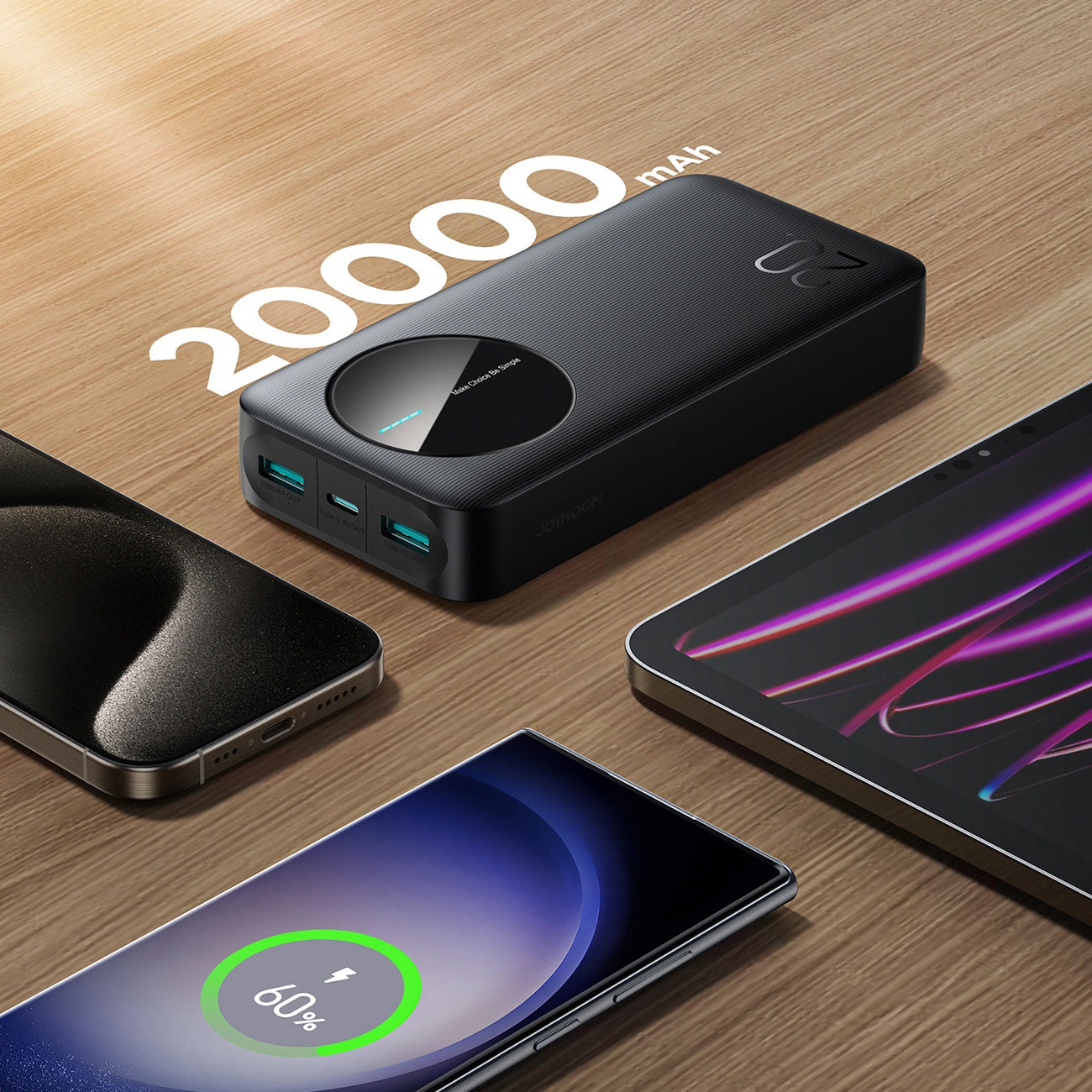 Zunanja baterija Joyroom JR-PBF14, 20000mAh, 12W, 1 x USB-C - 2 x USB-A, Črna