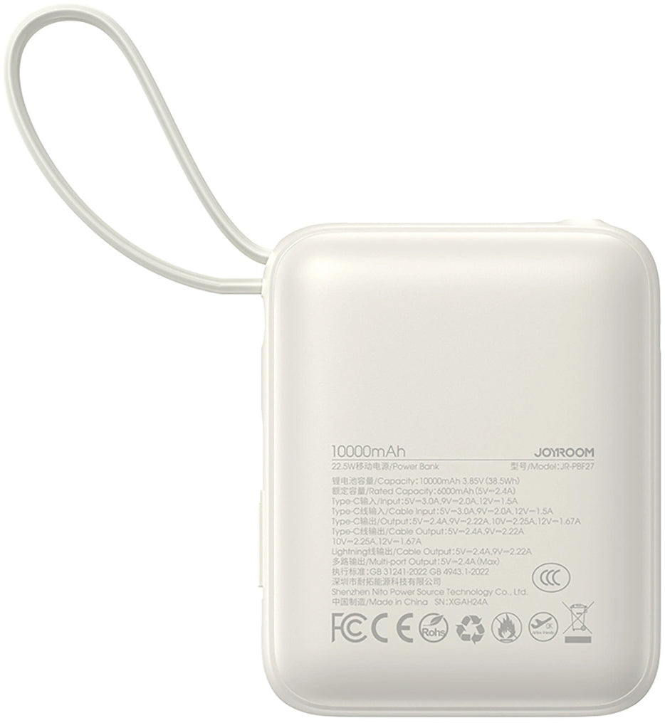 Zunanja baterija Joyroom JR-PBF27, 10000mAh, 22.5W, QC + PD, 1 x Lightning - 2 x USB-C, Bela