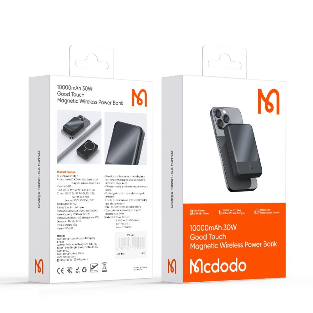 Zunanja baterija Wireless McDodo MC-5931 Ambilight, 10000mAh, 30W, PD + FQI, 1 x QI - 1 x USB-C, črna