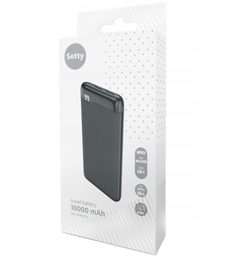 Zunanja baterija Setty SPBL-10, 10000mAh, 10W, 2 x USB-A, Črna