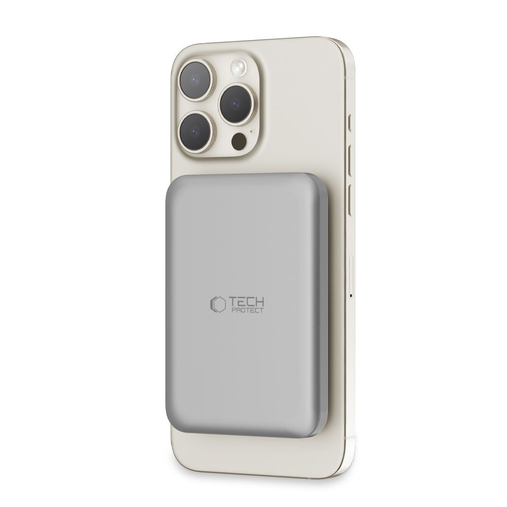 External Wireless Battery Tech-Protect PB10 LifeMag, 5000mAh, 15W, PD + FQI, 1 x QI - 1 x USB-C, Grey