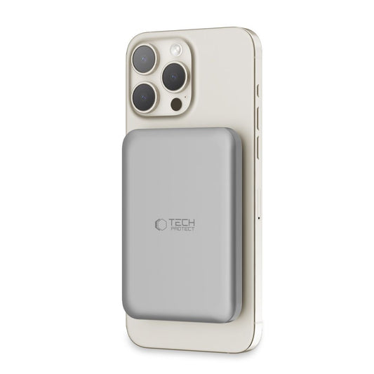 Tech-Protect PB10 LifeMag brezžična zunanja baterija, 5000 mAh, 15 W, PD + FQI, 1 x QI - 1 x USB-C, siva