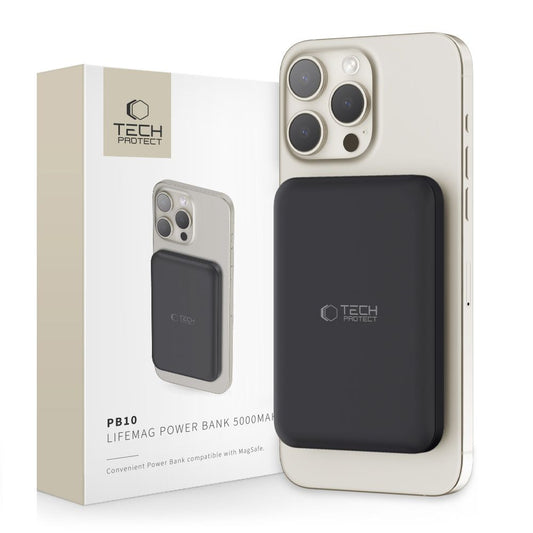 Tech-Protect PB10 LifeMag zunanja brezžična baterija, 5000 mAh, 15 W, PD + FQI, 1 x QI - 1 x USB-C, črna