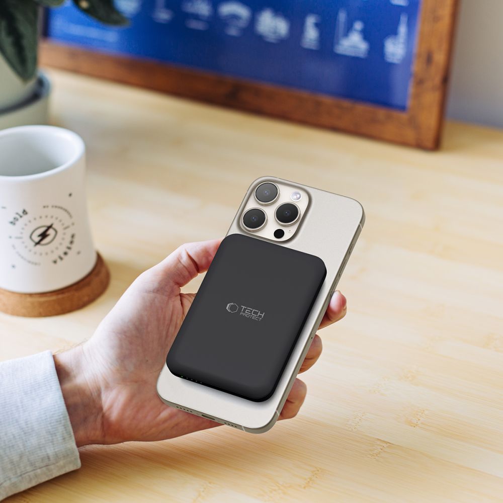 Tech-Protect PB10 LifeMag zunanja brezžična baterija, 5000 mAh, 15 W, PD + FQI, 1 x QI - 1 x USB-C, črna
