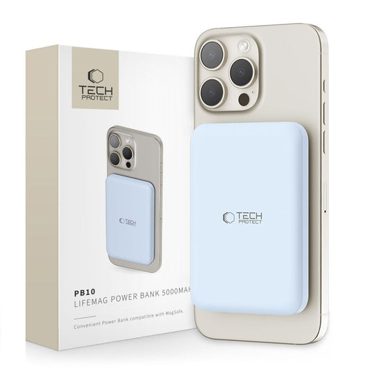 Tech-Protect PB10 LifeMag brezžična zunanja baterija, 5000 mAh, 15 W, PD + FQI, 1 x QI - 1 x USB-C, modra