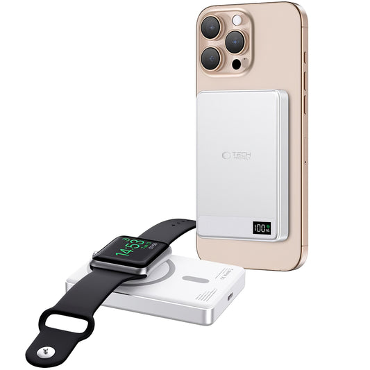 Tech-Protect PB33 LifeMag brezžična zunanja baterija, 5000 mAh, 15 W, FQI, 1 x QI - 1 x USB-C, siva