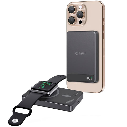 Tech-Protect PB33 LifeMag brezžična zunanja baterija, 5000 mAh, 15 W, FQI, 1 x QI - 1 x USB-C, črna