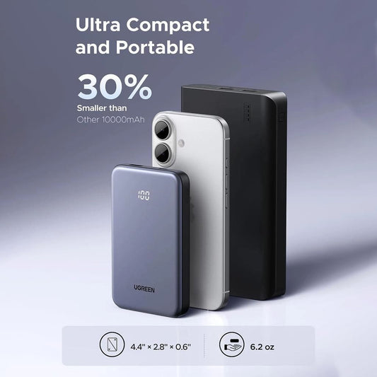 Zunanja baterija UGREEN 75131B, 10000mAh, 22.5W, QC + PD, 1 x USB-A - 1 x USB-C, Siva