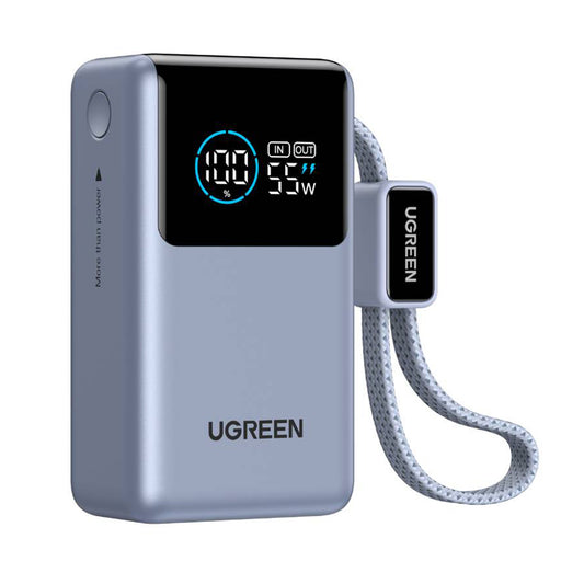 Zunanji akumulator UGREEN Nexode Pro PB727 (75701B), 10000mAh, 55W, QC + PD, 1 x USB-A - 2 x USB-C, Siva