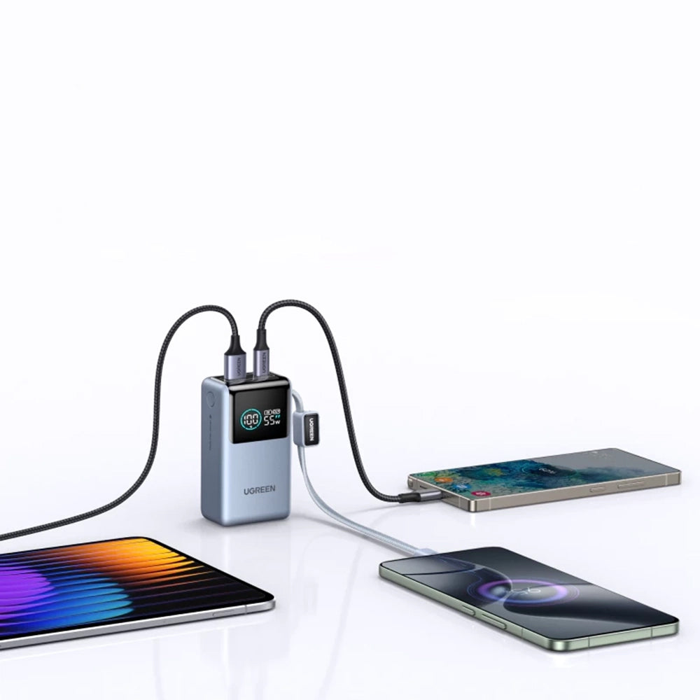 Zunanji akumulator UGREEN Nexode Pro PB727 (75701B), 10000mAh, 55W, QC + PD, 1 x USB-A - 2 x USB-C, Siva