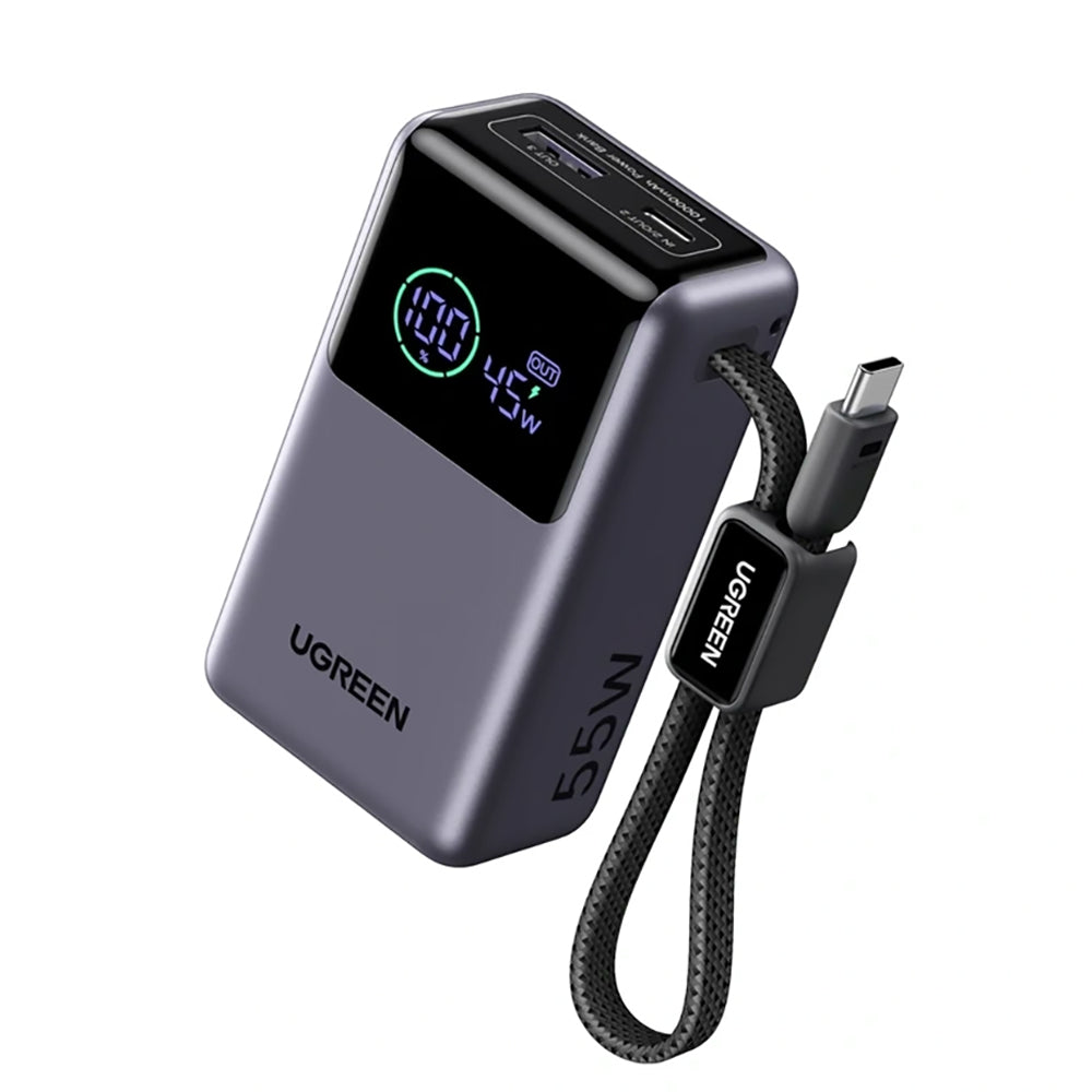 Zunanji akumulator UGREEN Nexode Pro PB727 (85301B), 10000mAh, 55W, QC + PD, 1 x USB-A - 2 x USB-C, Siva
