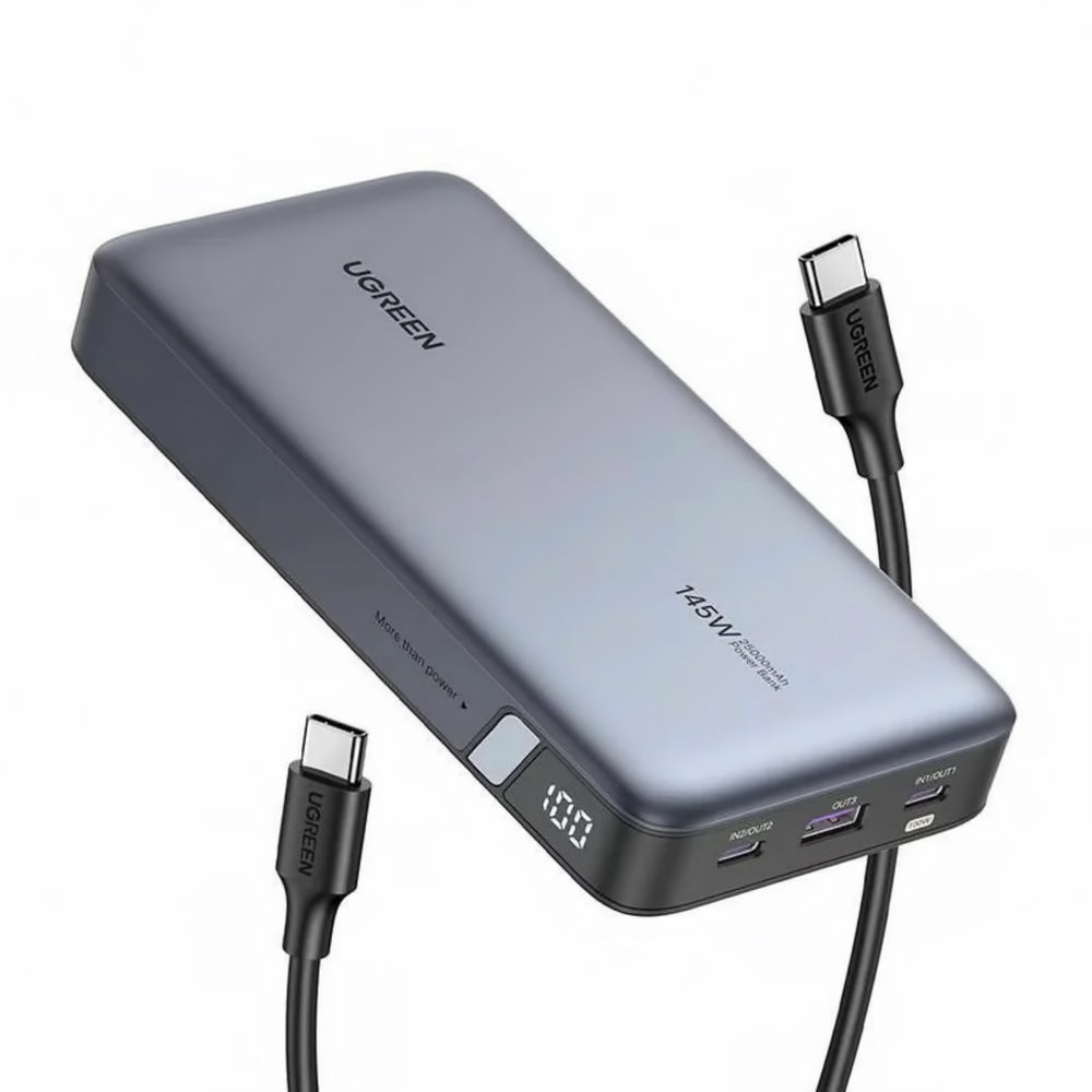 Zunanja baterija UGREEN PB205, 25000mAh, 145W, QC + PD, 1 x USB-A - 2 x USB-C, Siva
