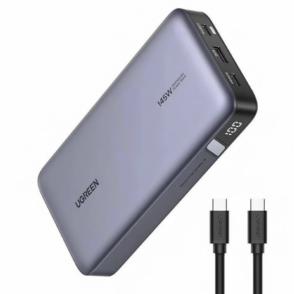 Zunanja baterija UGREEN PB205, 25000mAh, 145W, QC + PD, 1 x USB-A - 2 x USB-C, Siva
