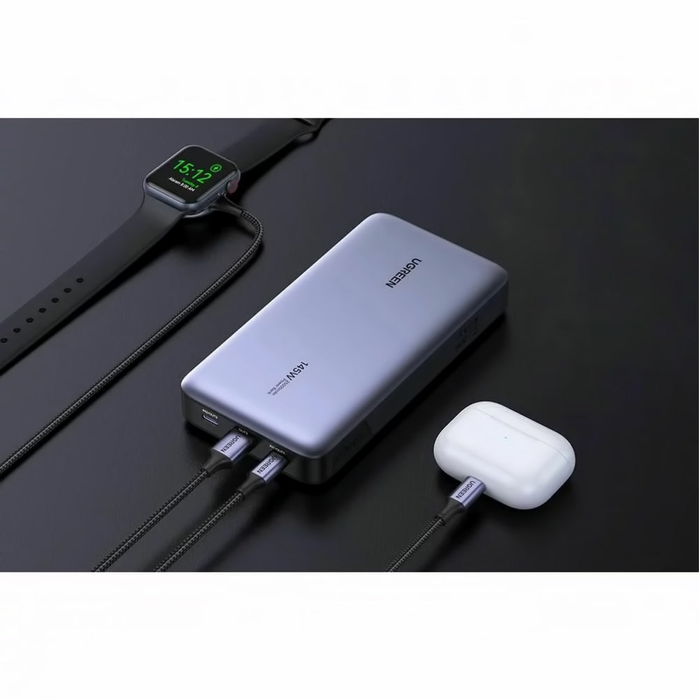 Zunanja baterija UGREEN PB205, 25000mAh, 145W, QC + PD, 1 x USB-A - 2 x USB-C, Siva