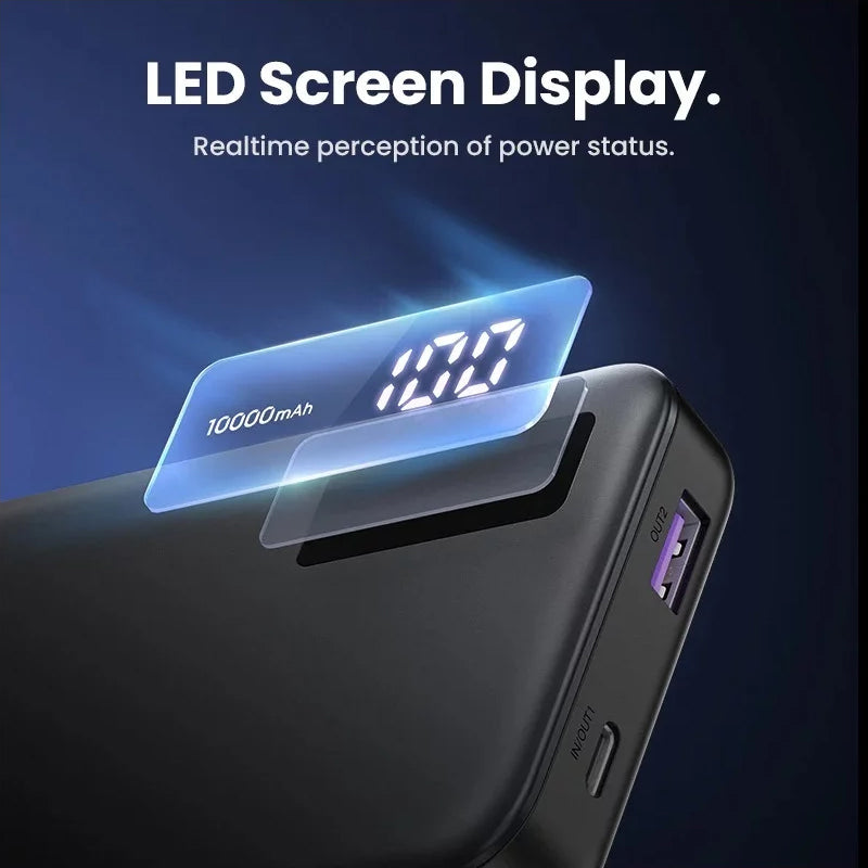 Zunanja baterija UGREEN PB311, 10000mAh, 22.5W, QC + PD, 1 x USB-C - 2 x USB-A, Črna