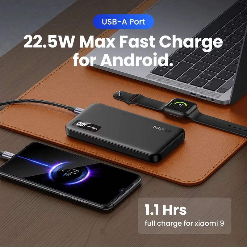Zunanja baterija UGREEN PB311, 10000mAh, 22.5W, QC + PD, 1 x USB-C - 2 x USB-A, Črna