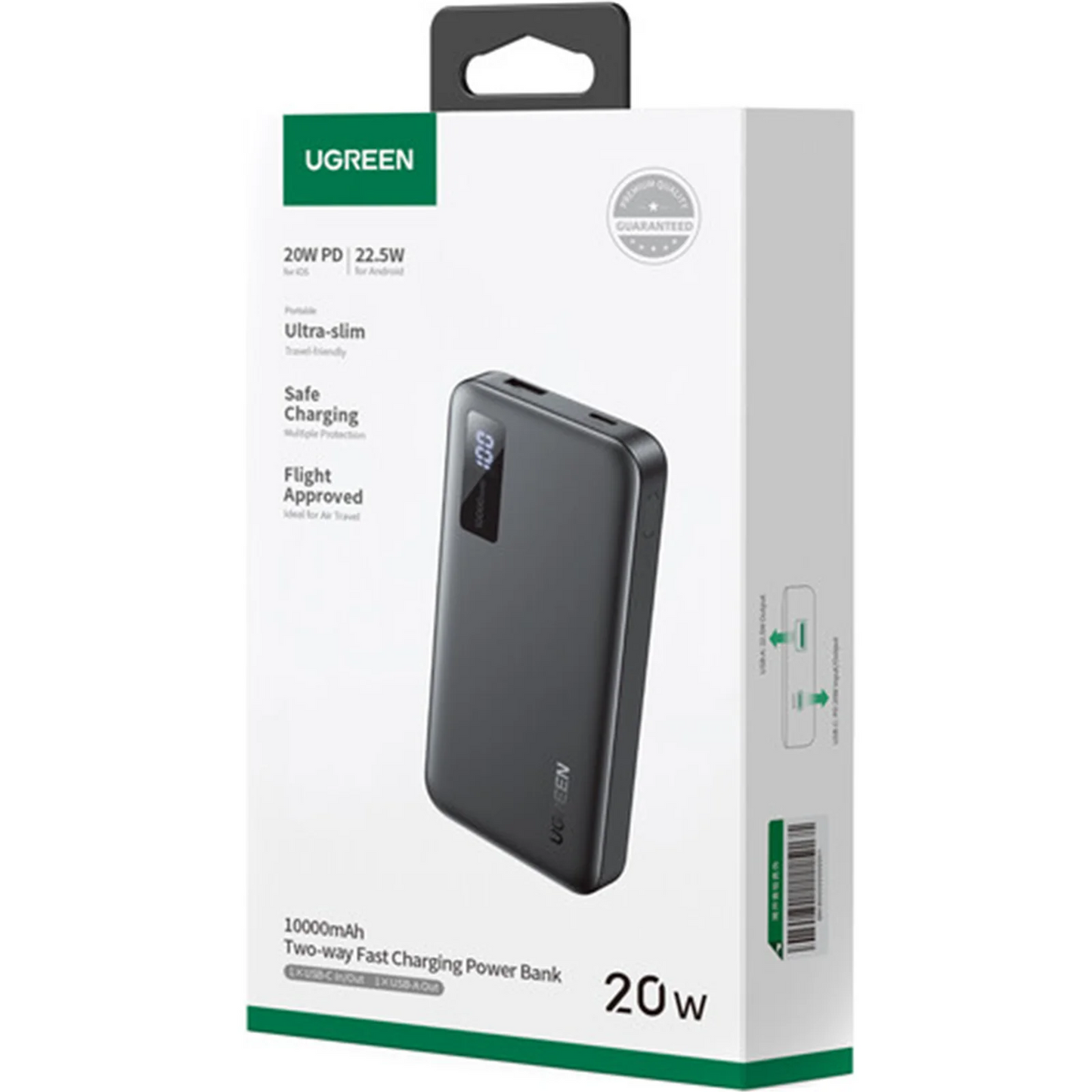 Zunanja baterija UGREEN PB311, 10000mAh, 22.5W, QC + PD, 1 x USB-C - 2 x USB-A, Črna