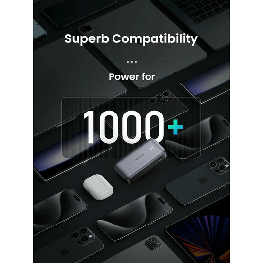Zunanja baterija UGREEN PB502, 10000mAh, 30W, QC + PD, 1 x USB-A - 1 x USB-C, Siva