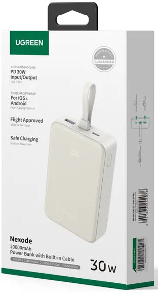 Zunanja baterija UGREEN PB521, 20000mAh, 30W, QC + PD, 1 x USB-A - 2 x USB-C, Bela