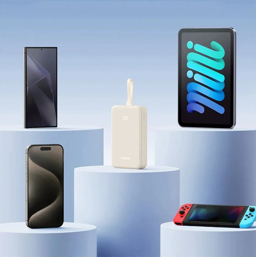 Zunanja baterija UGREEN PB521, 20000mAh, 30W, QC + PD, 1 x USB-A - 2 x USB-C, Bela
