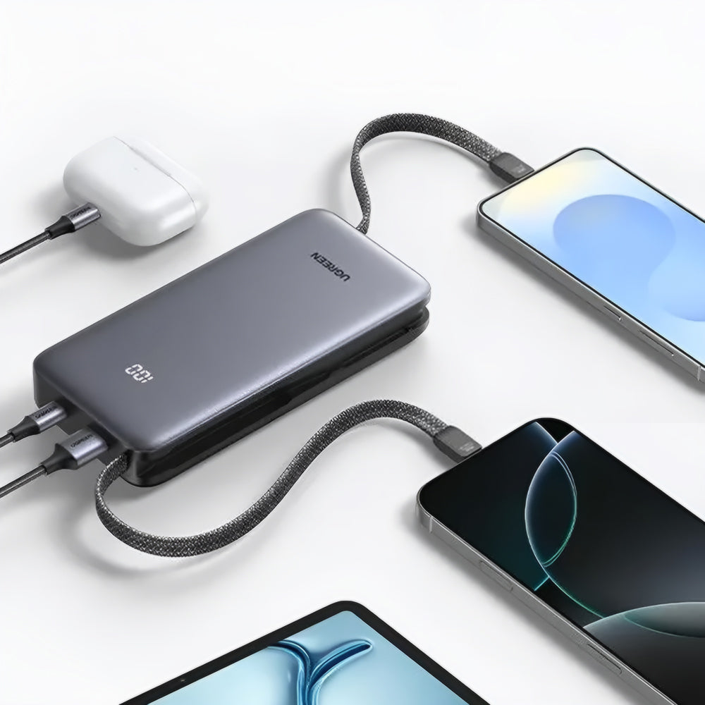 Zunanja baterija UGREEN PB528 (55985B), 20000mAh, 30W, QC + PD, 1 x USB-A - 3 x USB-C, Siva