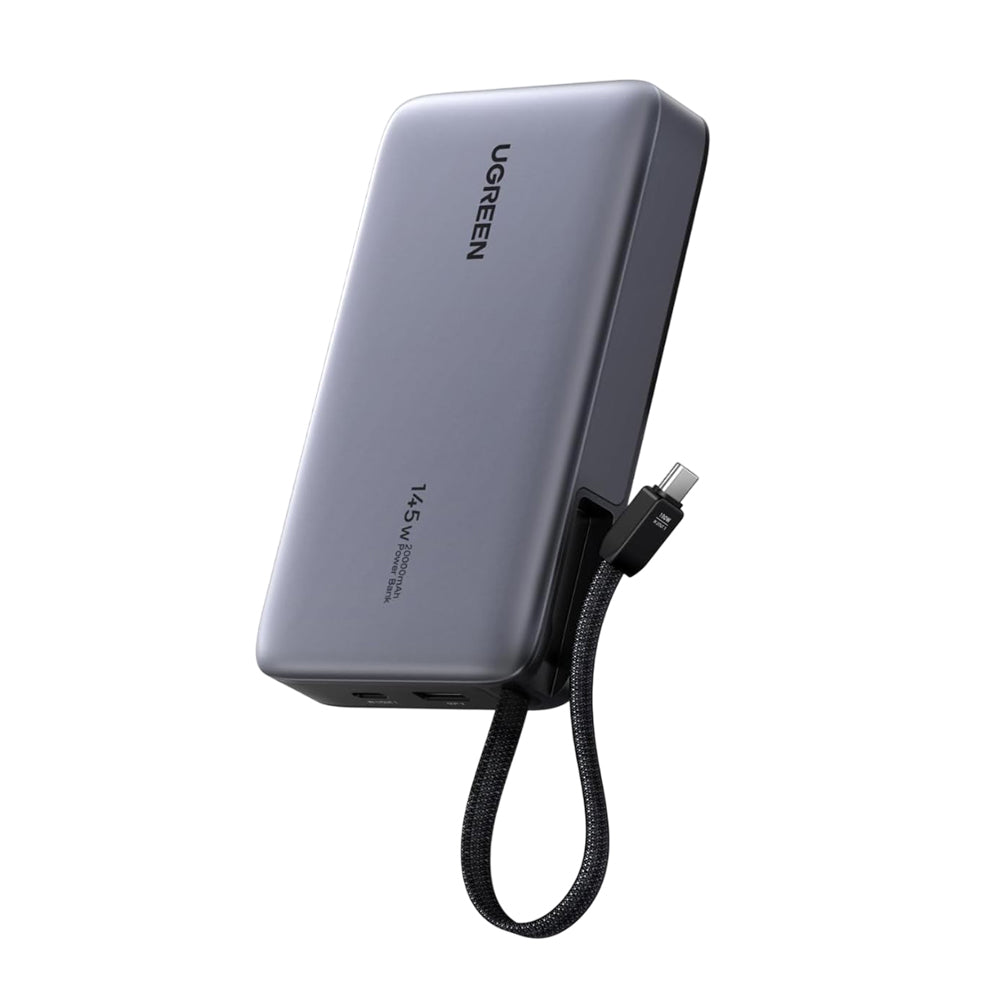 Zunanja baterija UGREEN PB551 (55992), 20000mAh, 145W, QC + PD, 1 x USB-A - 2 x USB-C, Siva