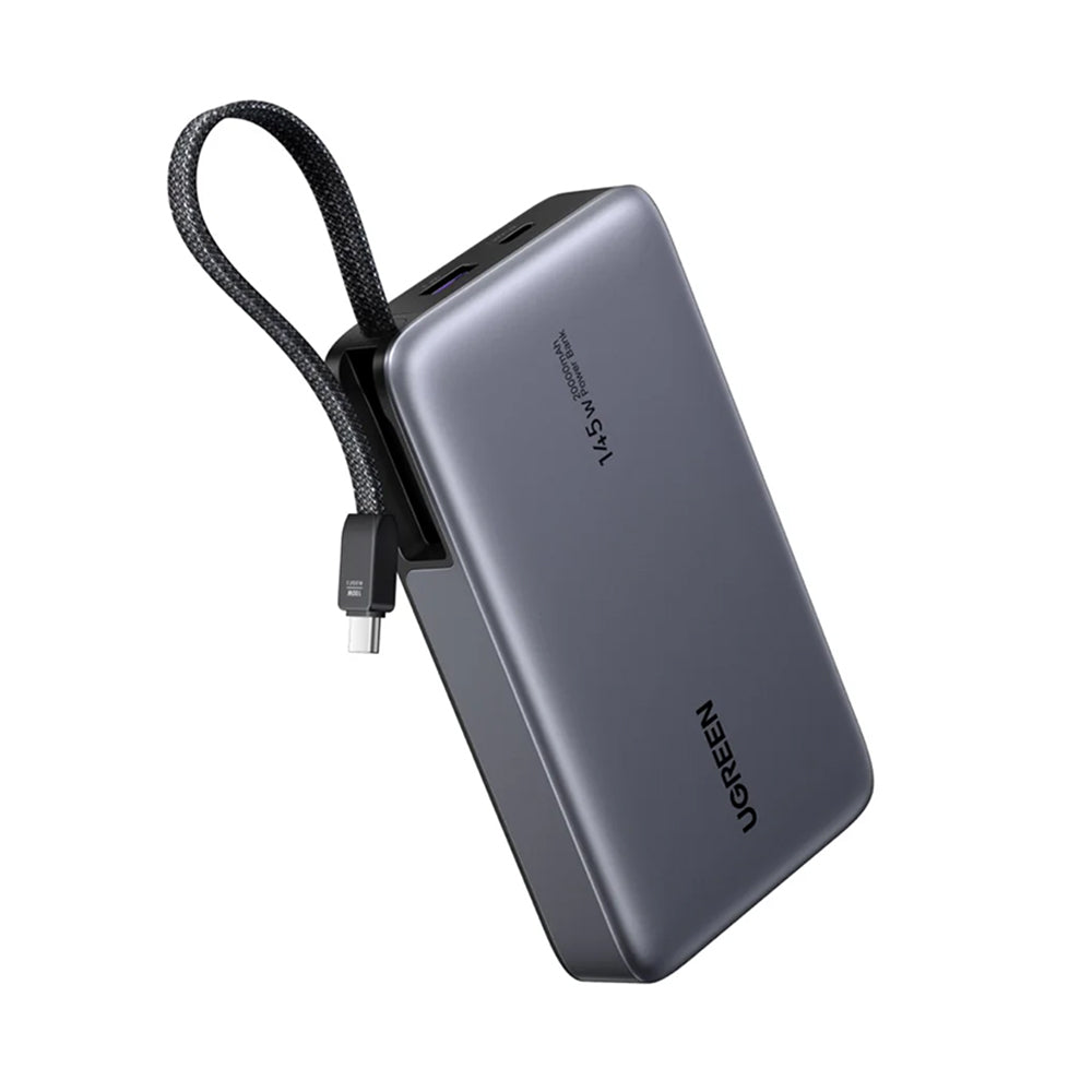 Zunanja baterija UGREEN PB551 (55992), 20000mAh, 145W, QC + PD, 1 x USB-A - 2 x USB-C, Siva