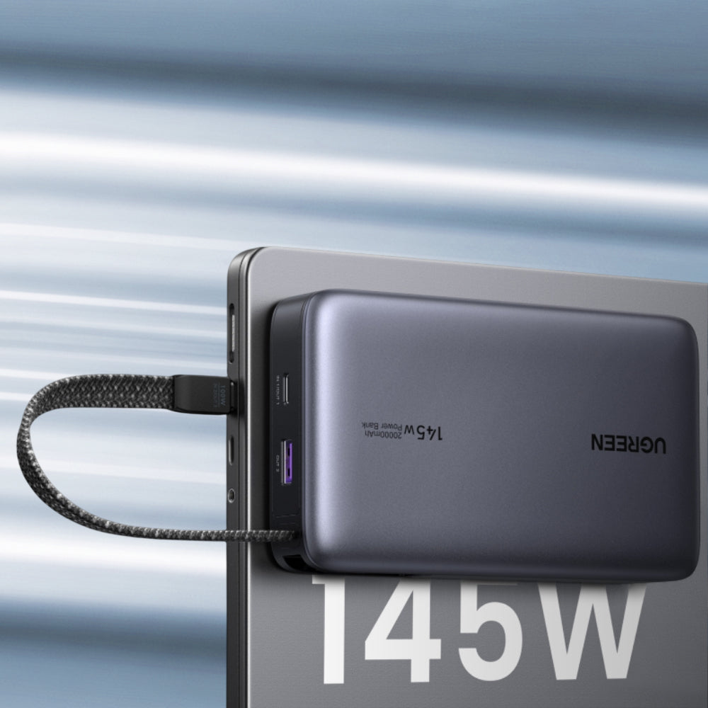 Zunanja baterija UGREEN PB551 (55992), 20000mAh, 145W, QC + PD, 1 x USB-A - 2 x USB-C, Siva