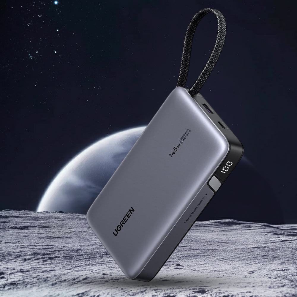 Zunanja baterija UGREEN PB551 (55992), 20000mAh, 145W, QC + PD, 1 x USB-A - 2 x USB-C, Siva