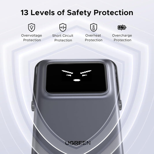 Zunanja brezžična baterija UGREEN PB572 Uno, 10000mAh, 20W, PD + FQI, 1 x QI - 1 x USB-C, Siva