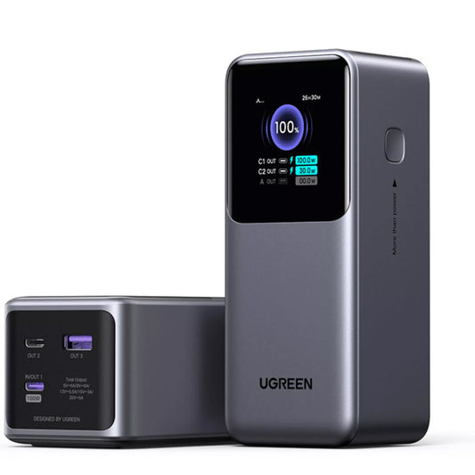 Zunanja baterija UGREEN PB721, 20000mAh, 130W, QC + PD, 1 x USB-A - 2 x USB-C, Siva