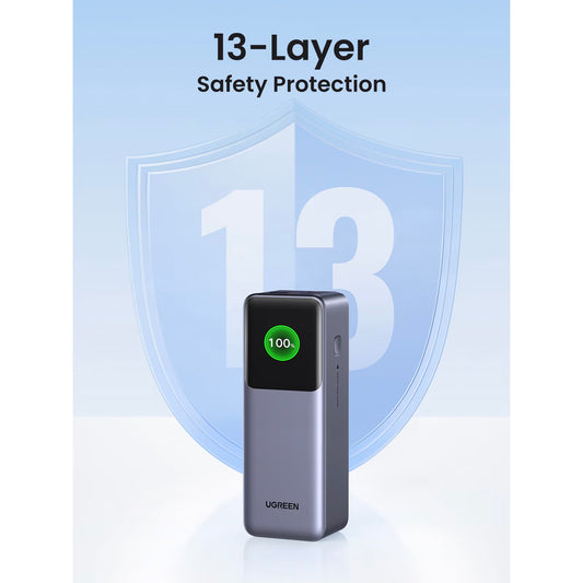 Zunanja baterija UGREEN PB722, 25000mAh, 200W, QC + PD, 1 x USB-A - 2 x USB-C, Siva