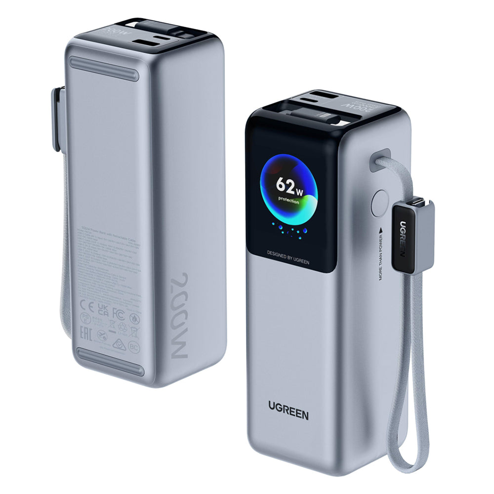 Zunanji akumulator UGREEN PB728 (75702B), 25000mAh, 200W, QC + PD, 1 x USB-A - 3 x USB-C, Siva
