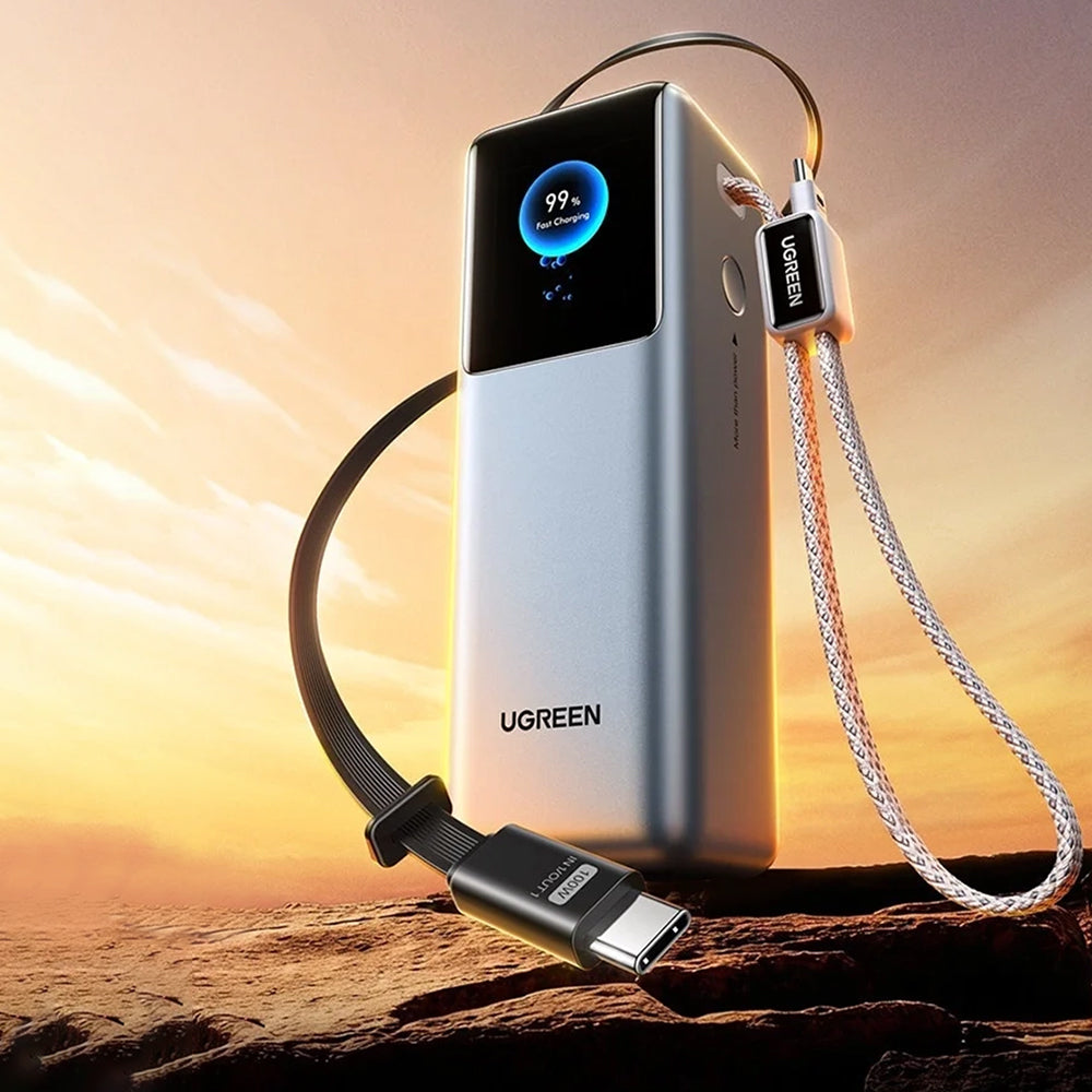 Zunanji akumulator UGREEN PB728 (75702B), 25000mAh, 200W, QC + PD, 1 x USB-A - 3 x USB-C, Siva