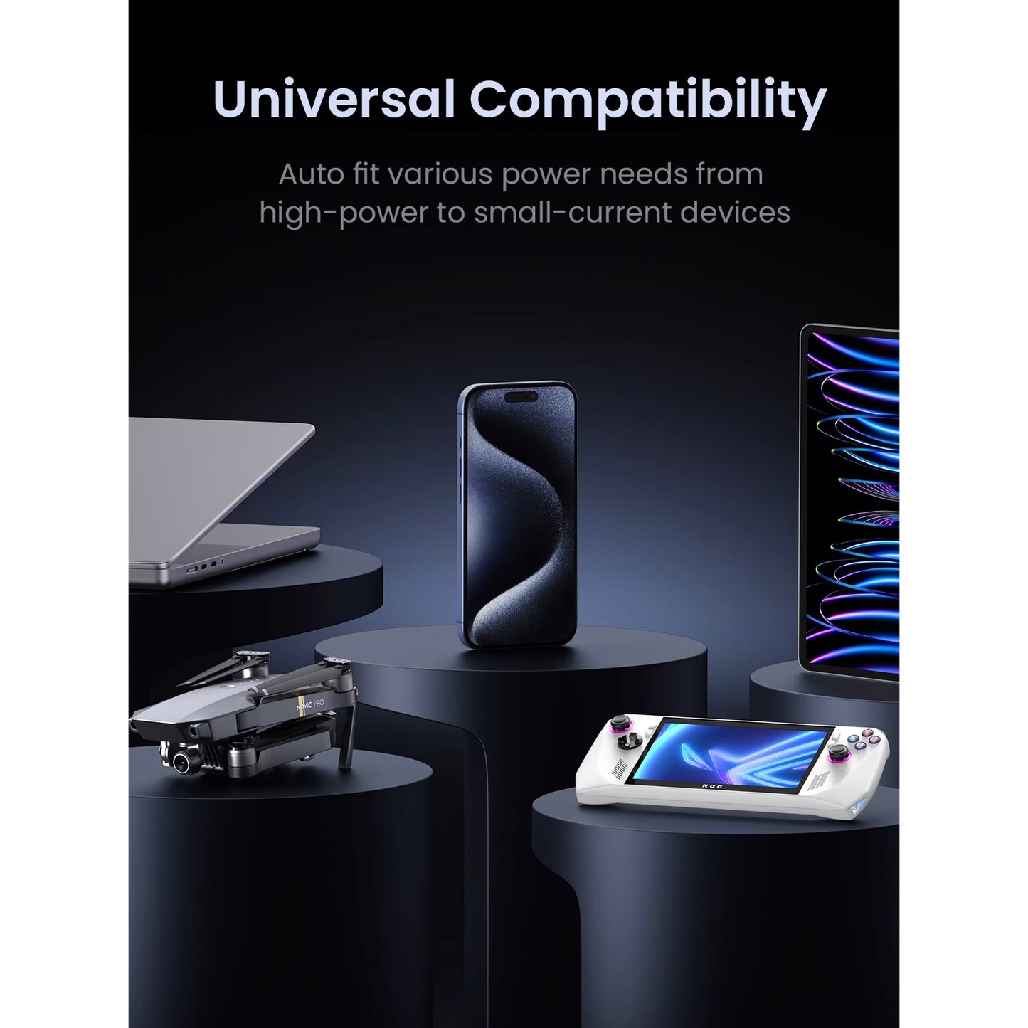 Zunanja baterija UGREEN PB770, 48000mAh, 300W, QC + PD, 2 x USB-A - 3 x USB-C, Siva