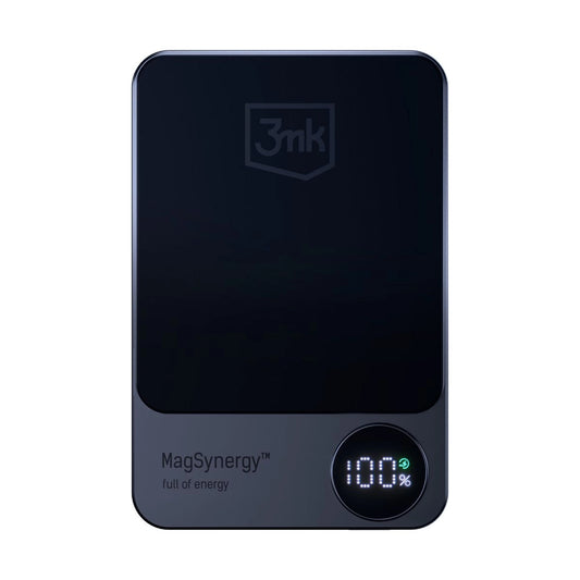 3MK MagSynergy Wireless External Battery, 5000mAh, 18W, PD + FQI, 1 x QI - 1 x USB-C, Black