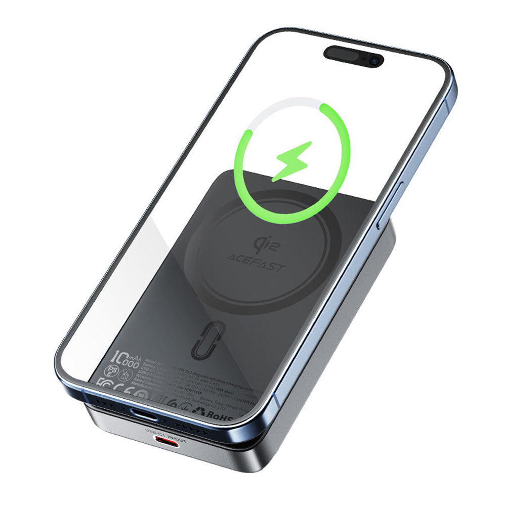Zunanja baterija Acefast M11, 10000mAh, 30W, PD + FQI, 1 x QI - 1 x USB-C, črna