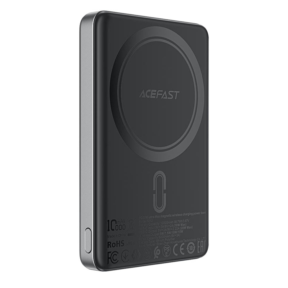 Zunanja baterija Acefast M12, 10000mAh, 20W, PD + FQI, 1 x QI - 1 x USB-C, črna