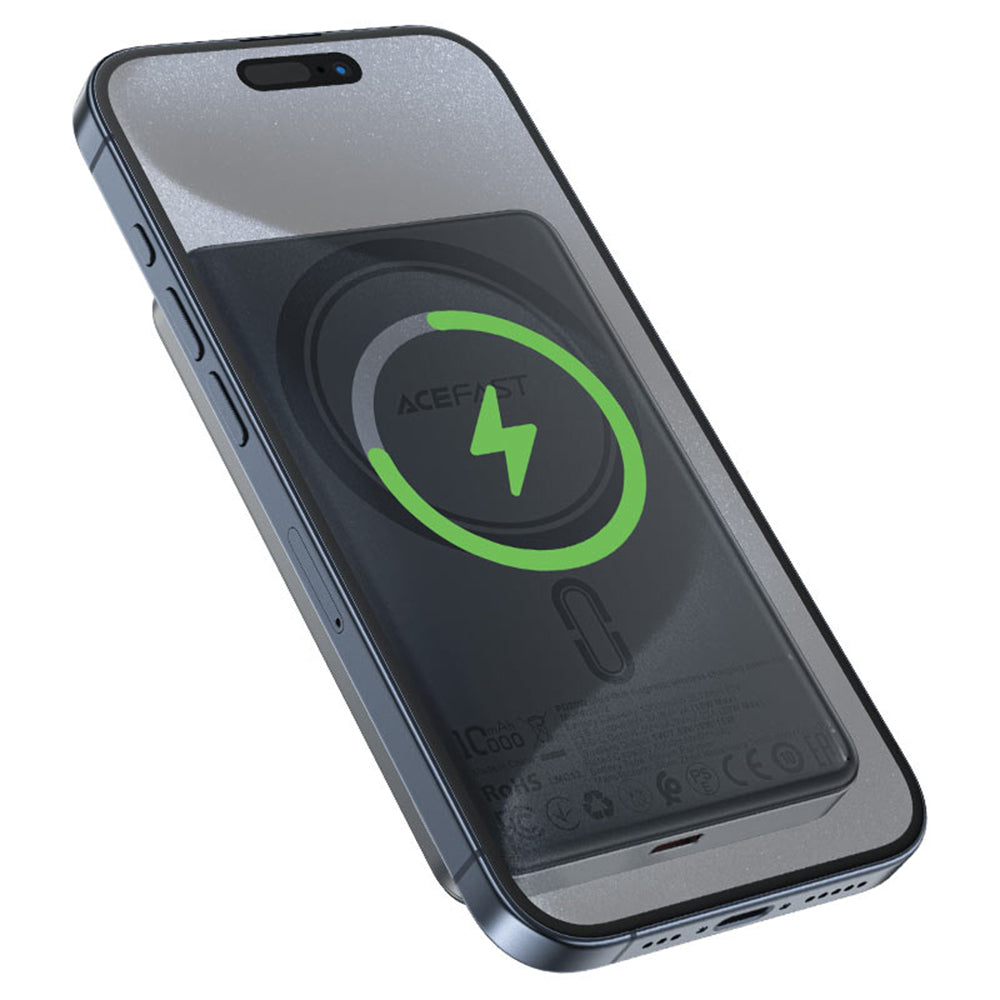 Zunanja baterija Acefast M12, 10000mAh, 20W, PD + FQI, 1 x QI - 1 x USB-C, črna
