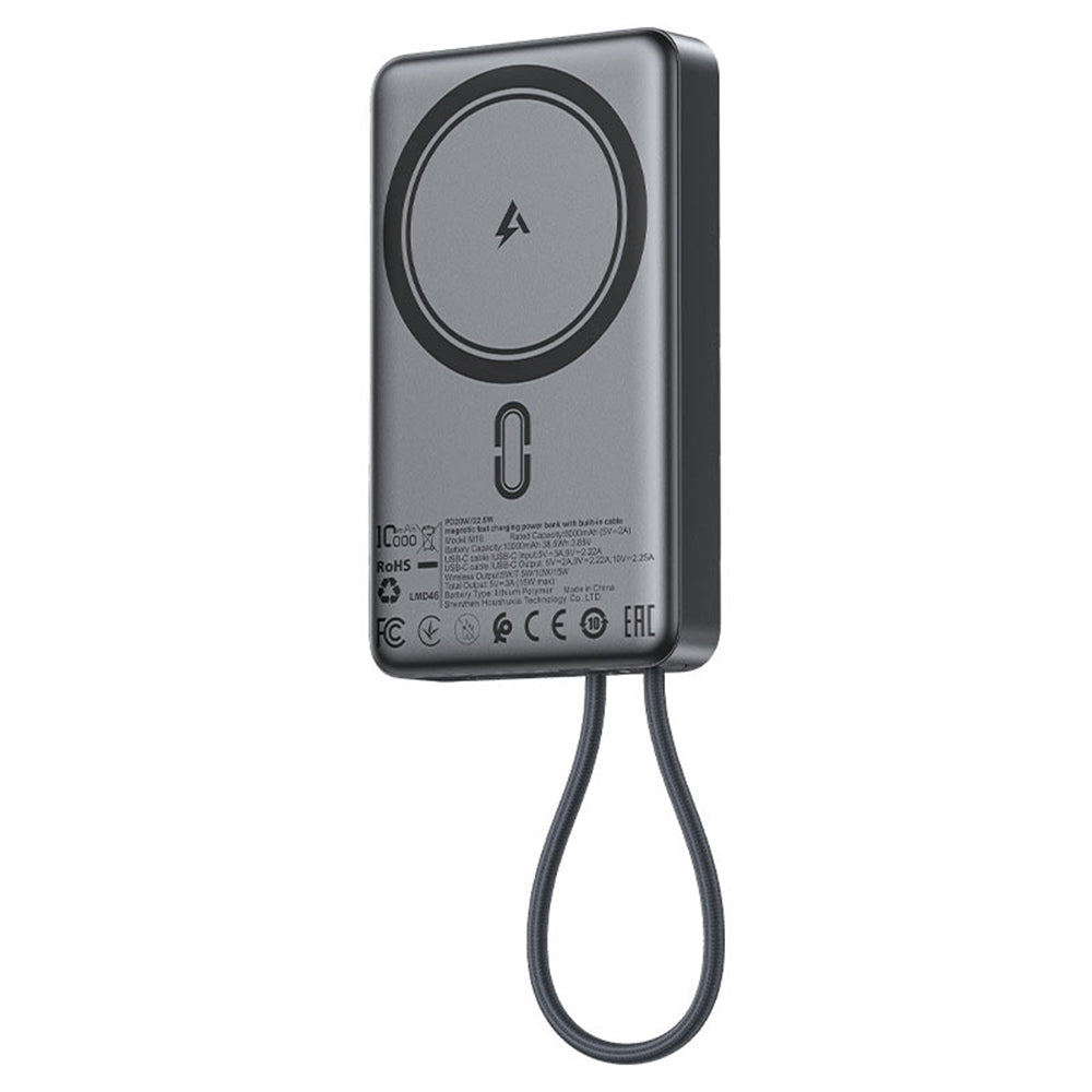 Zunanja baterija Acefast M18, 10000mAh, 22.5W, PD + FQI, 1 x QI - 2 x USB-C, črna