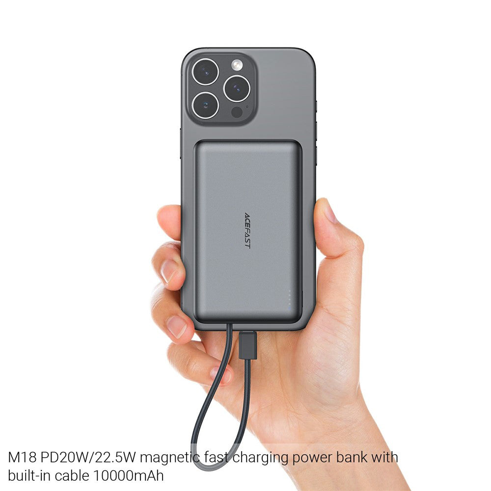 Zunanja baterija Acefast M18, 10000mAh, 22.5W, PD + FQI, 1 x QI - 2 x USB-C, črna