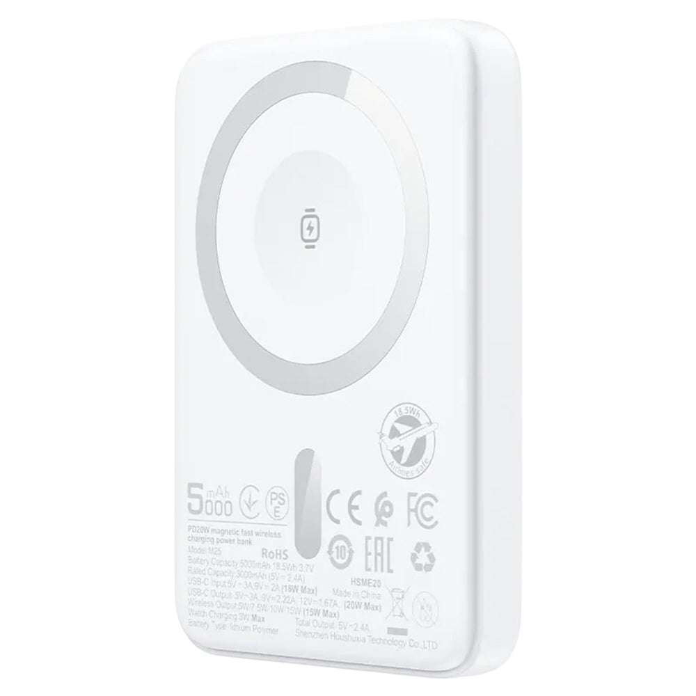 Zunanja baterija Acefast M25, 5000mAh, 20W, PD + FQI, 1 x QI - 1 x USB-C, Bela