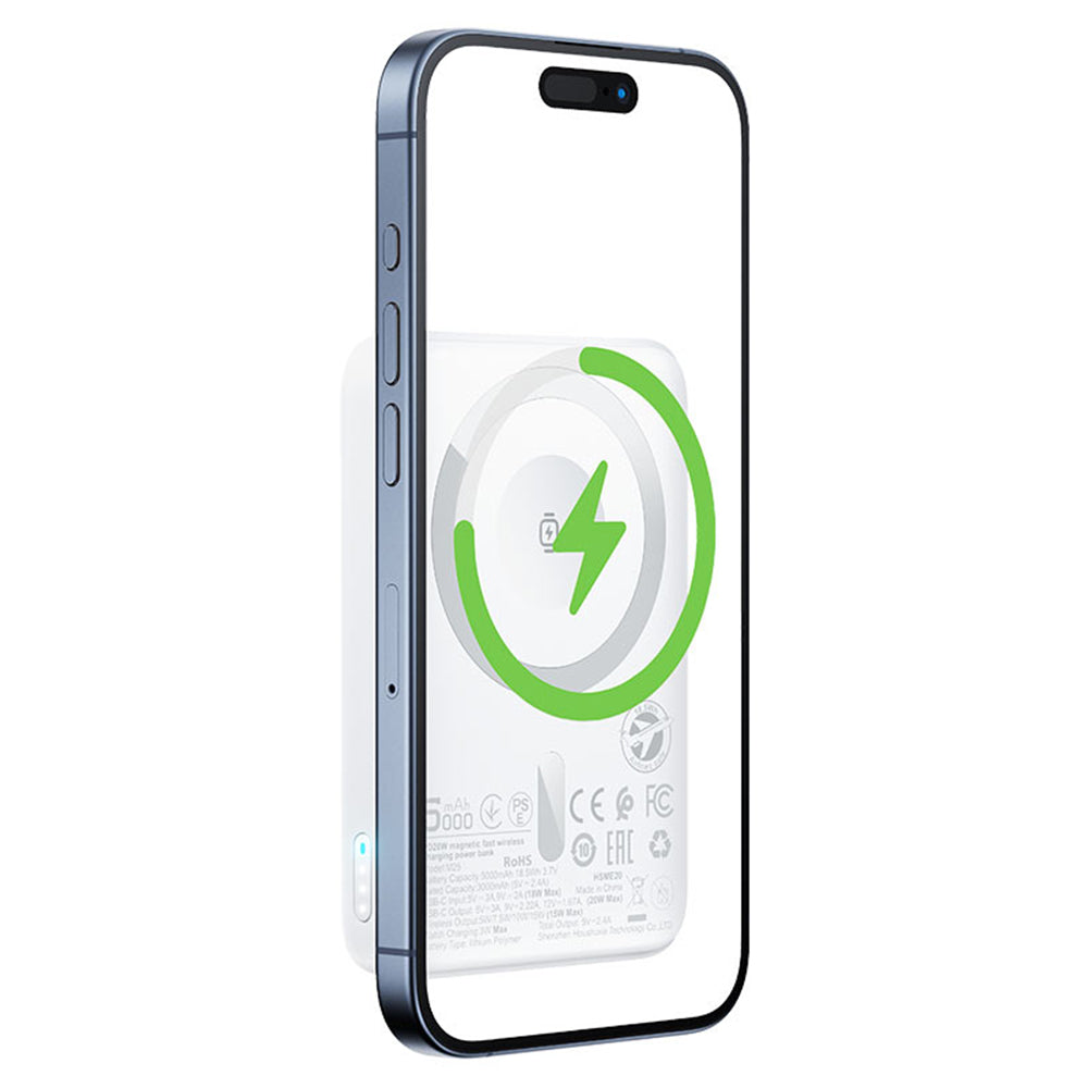 Zunanja baterija Acefast M25, 5000mAh, 20W, PD + FQI, 1 x QI - 1 x USB-C, Bela