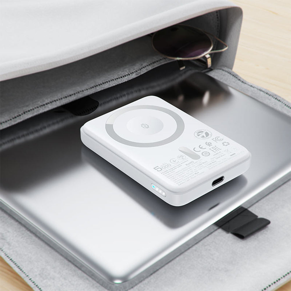 Zunanja baterija Acefast M25, 5000mAh, 20W, PD + FQI, 1 x QI - 1 x USB-C, Bela