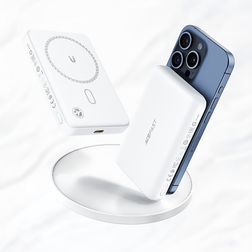 Zunanja baterija Acefast M26, 10000mAh, 20W, PD + FQI, 1 x QI - 1 x USB-C, Bela