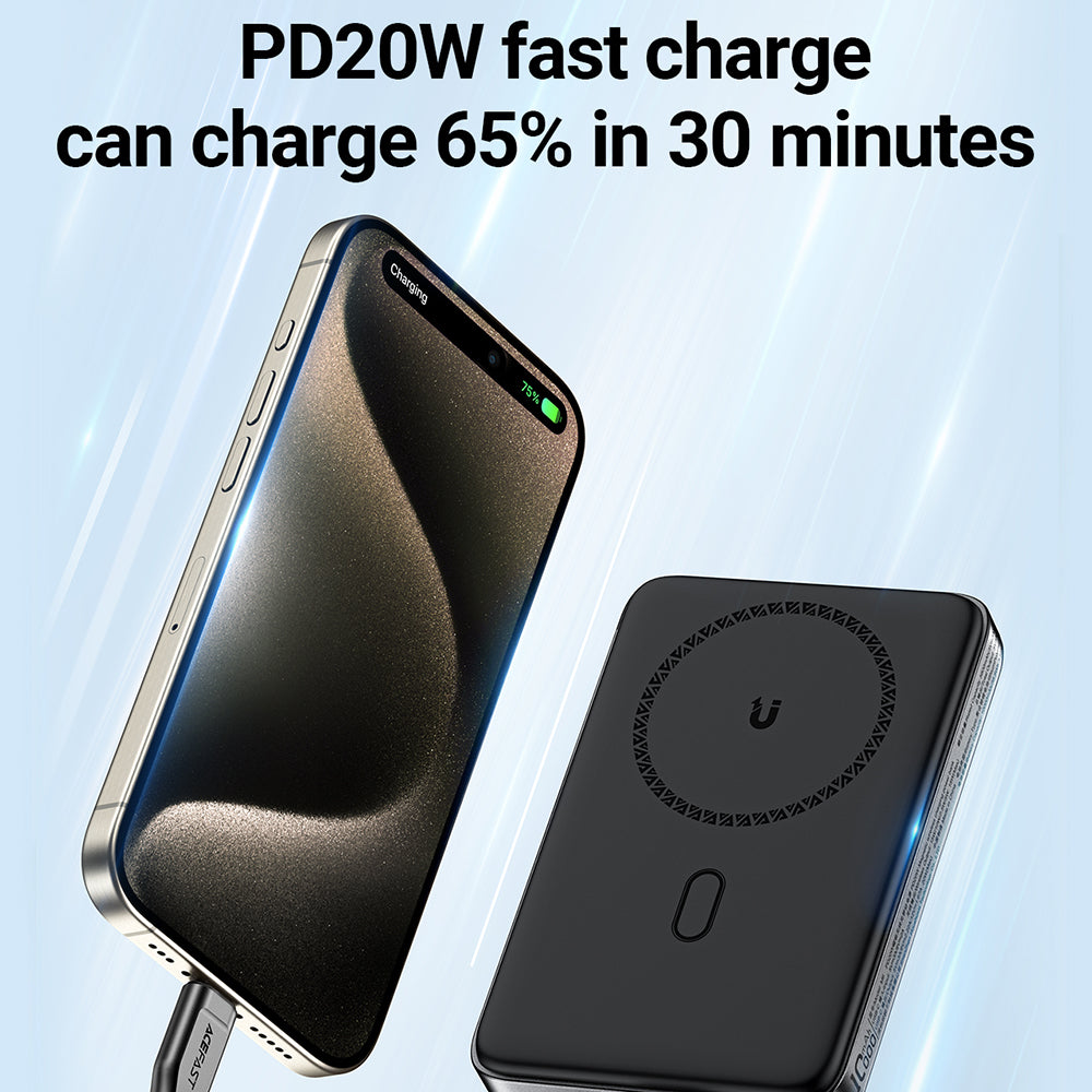 Zunanja baterija Acefast M6, 10000mAh, 20W, PD + FQI, 1 x QI - 1 x USB-C, črna