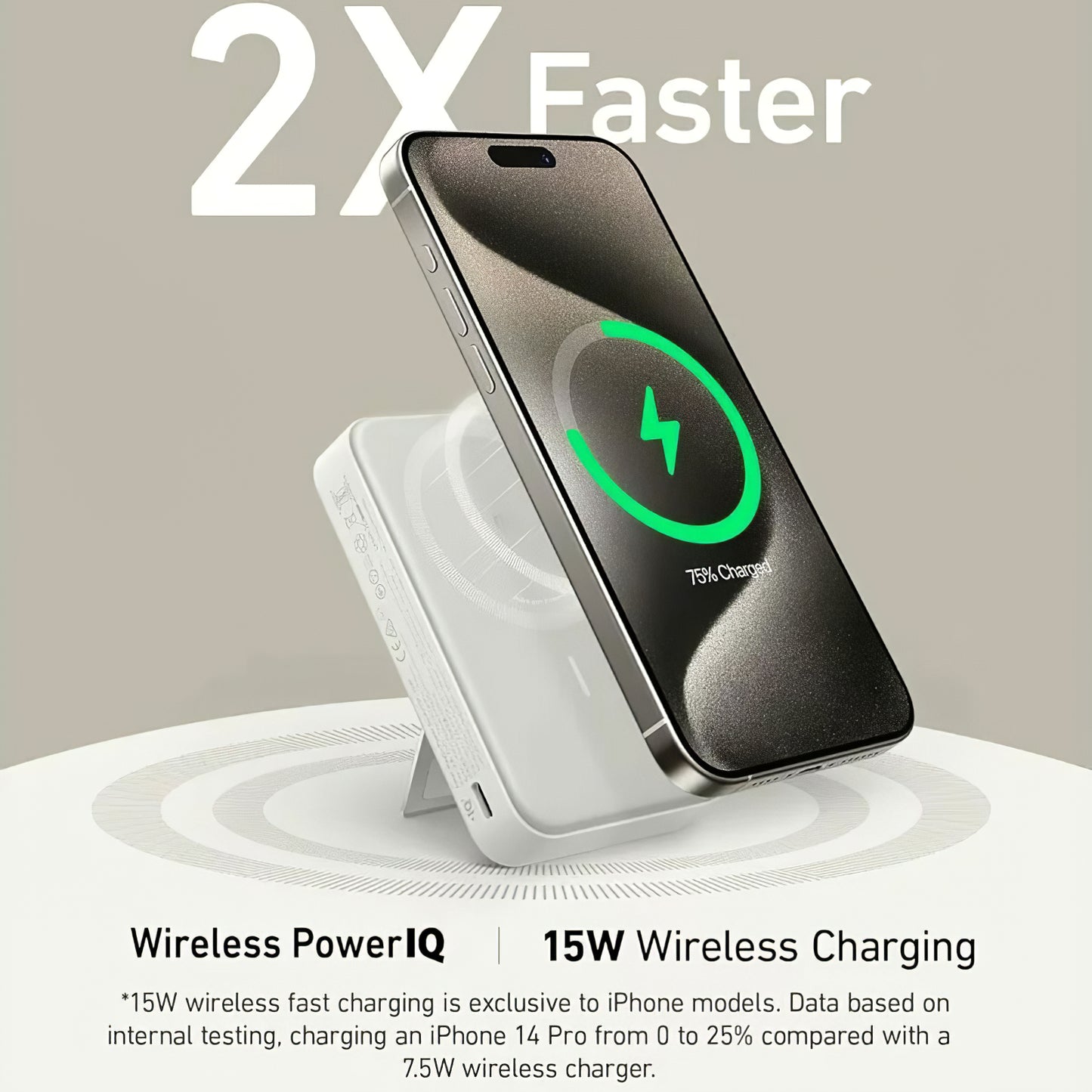 Anker MagGo brezžična zunanja baterija, 10000 mAh, 27 W, PD + FQI, 1 x QI - 1 x USB-C, bela A1654G21