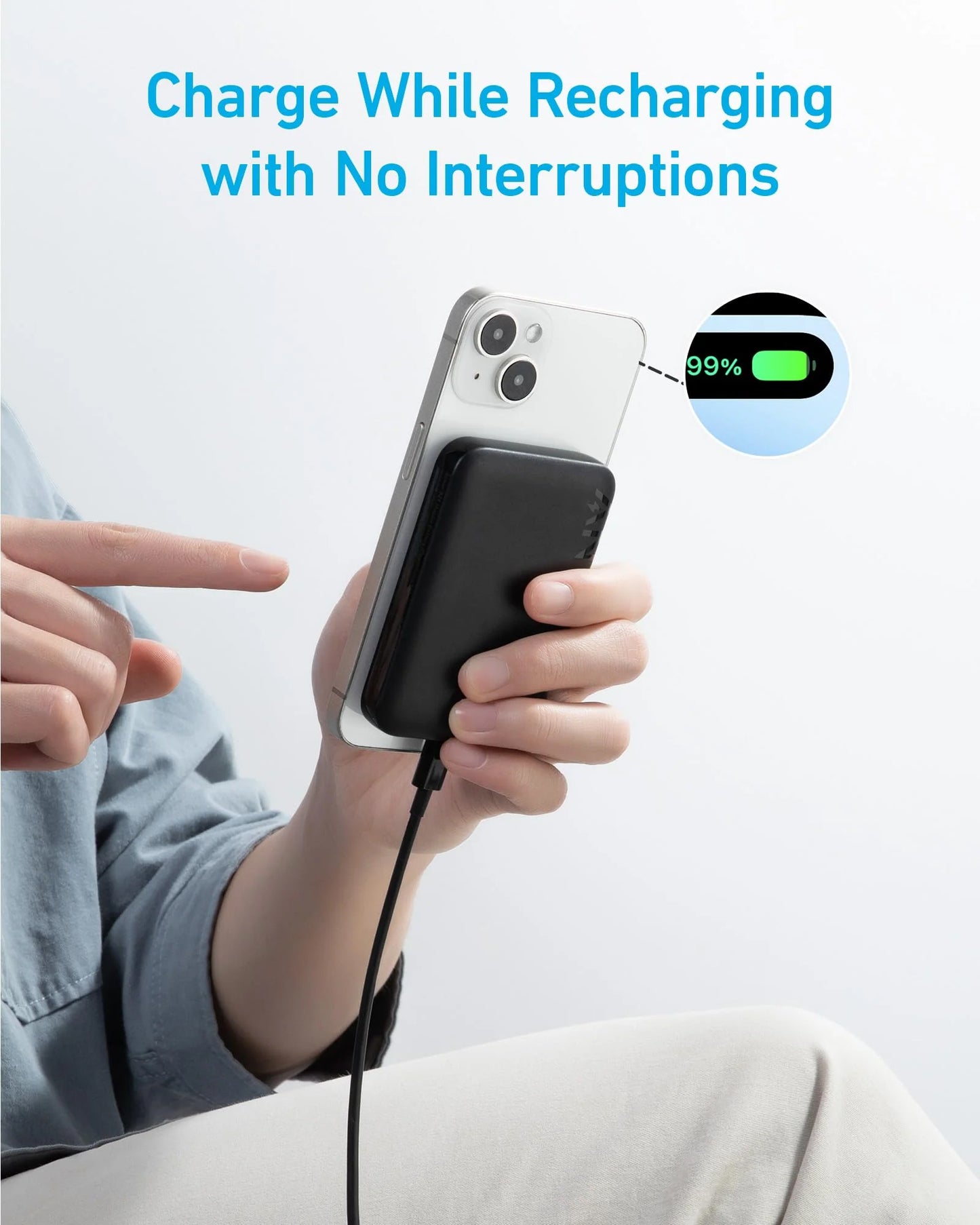 Anker 321 MagGo brezžična zunanja baterija, 5000 mAh, 7,5 W, 1 x QI, črna A1616G11