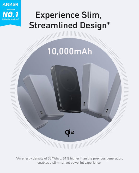 Anker MagGo Slim brezžična zunanja baterija, 10000 mAh, 30 W, PD + FQI, 1 x QI - 1 x USB-C, črna A1664H11